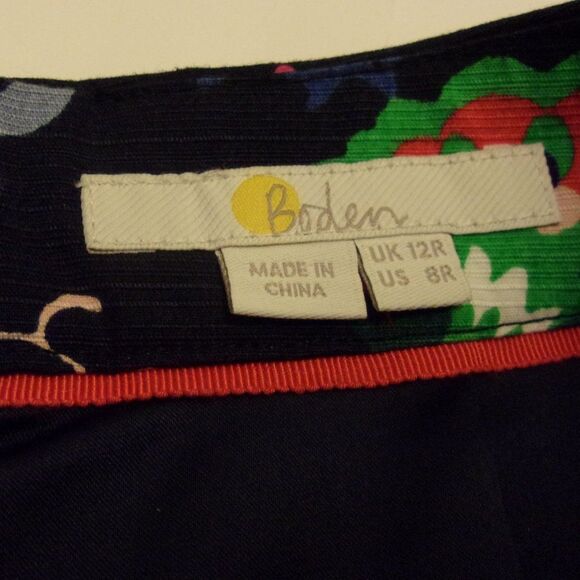 Boden Sz. 8 8R Straight Skirt Black Colorful Floral Pattern Cotton Blend Stretch - Picture 6 of 6